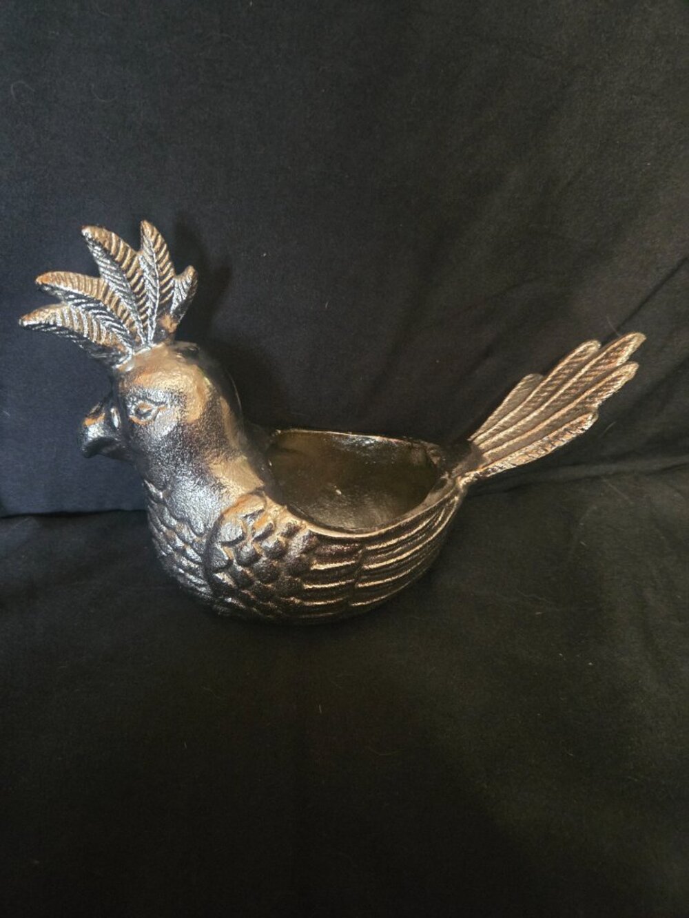 Silver Cast Metal Bird Bowl Trinket Dish | Decorative Catchall | 8" Wide - Picture 4 of 5